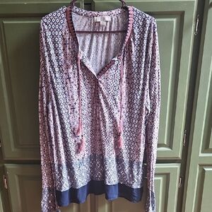 Vintage America Geometric Blouse in Pink and Navy